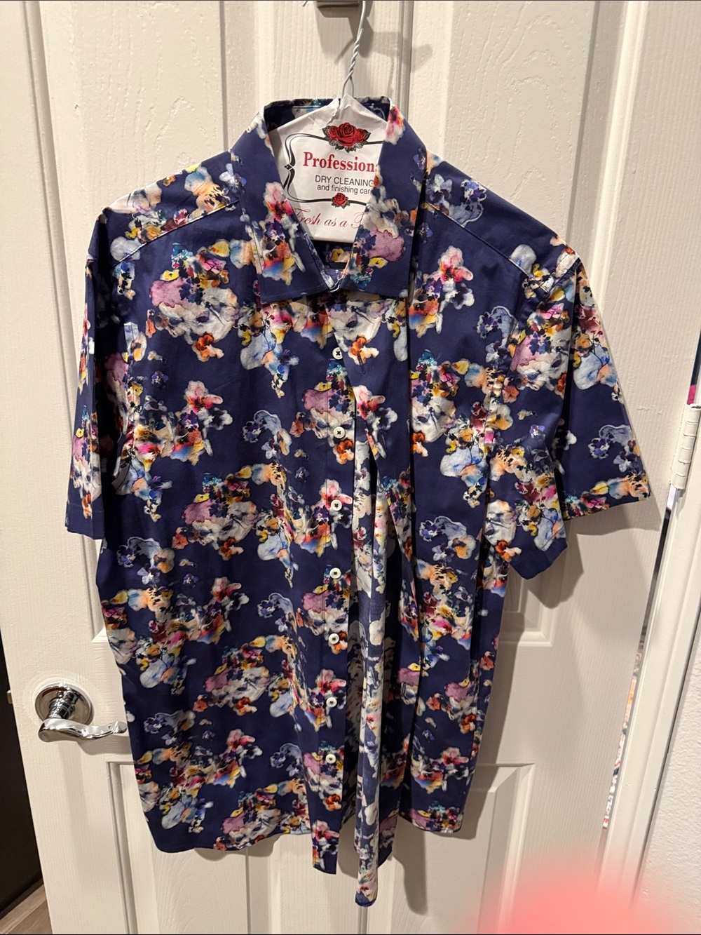 Bugatchi Navy Floral Short Sleeve Button-Down Shirt